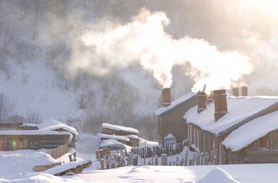 夜幕降临的雪乡美景